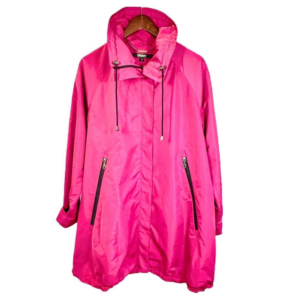 DKNY Donna Karan New York Water Resistant Swing Raincoat Magenta Pink Size S - Picture 3 of 14